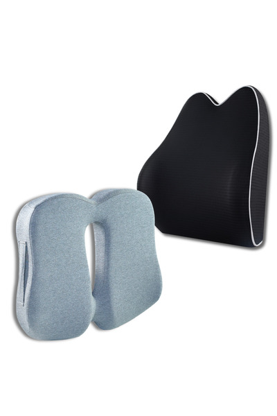 Suporto Set pernă de șezut cu suport pentru coccyx și pernă lombară confortabilă, Suporto, negru/gri