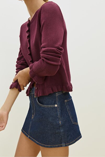 Stradivarius Knit cardigan with buttons and ruffles