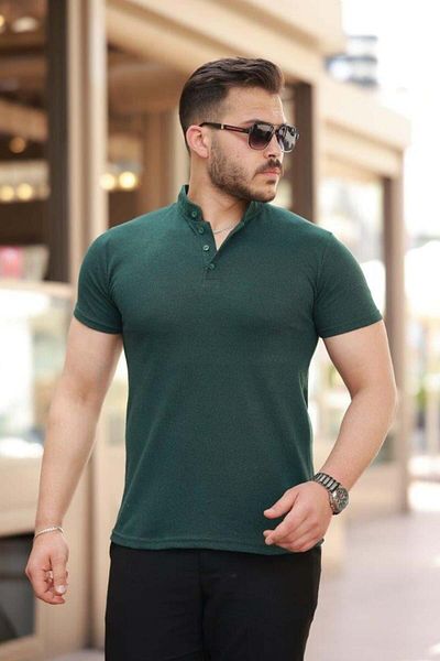 Aymood Men's Judge Collar Woven Cotton Fabric Short Sleeve T-Shirt