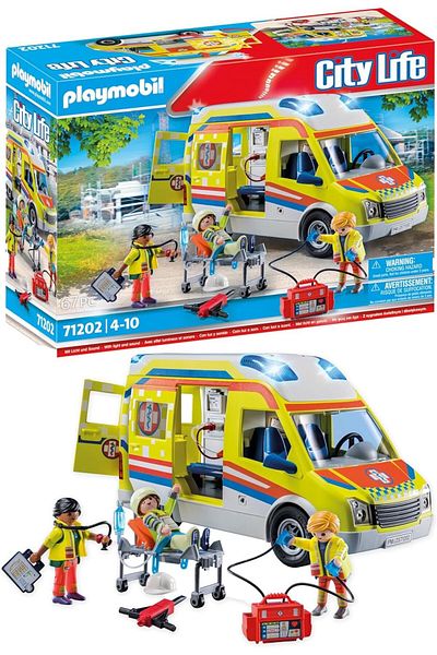 OyuncaklarÜlkesi Playmobil City Life Ambulance with Light and Sound Playset Toys 71202 (67 Pieces)