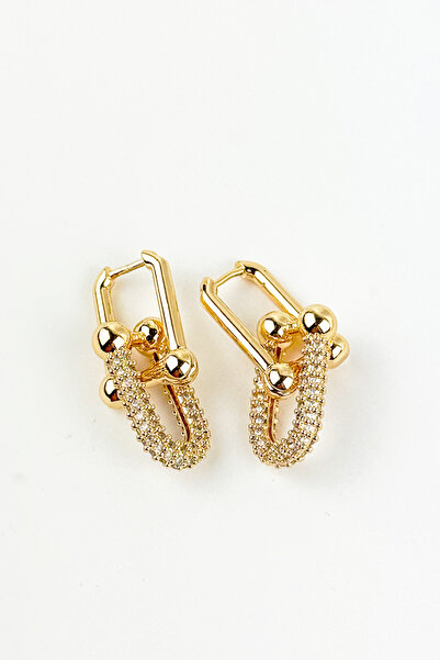 Fubena Yerli Üretim 14K Altın Kaplama 7020 Parıldayan Ataç Zincir Küpe