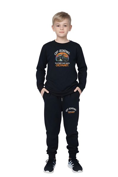 panios kids Crew Neck Off Road Printed Detail Boy's Bottom-Top Set