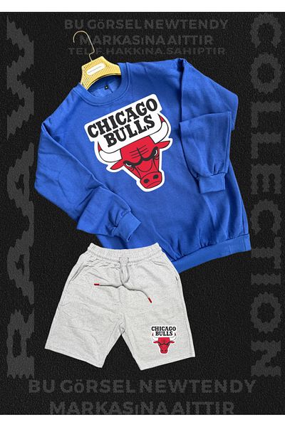 Minikelya Chigago Bulls Print Crew Neck Combed Cotton Shorts Cotton Bottom Top Fan Set