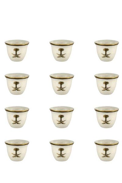 Afaq Saudi Coffee Cup Two Swords and Palm Ceramic 12 Pieces