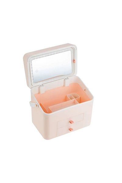 divendi-ro Makeup Mirror with 42 LED Bulbs, Portfolio with Compartments, 30x20x24.5cm, white/pink