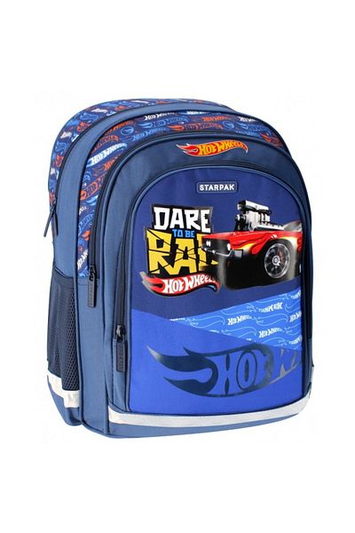 Starpak Ghiozdan Hot Wheels, 41cm, 3 compartimente, 2 buzunare laterale, albastru