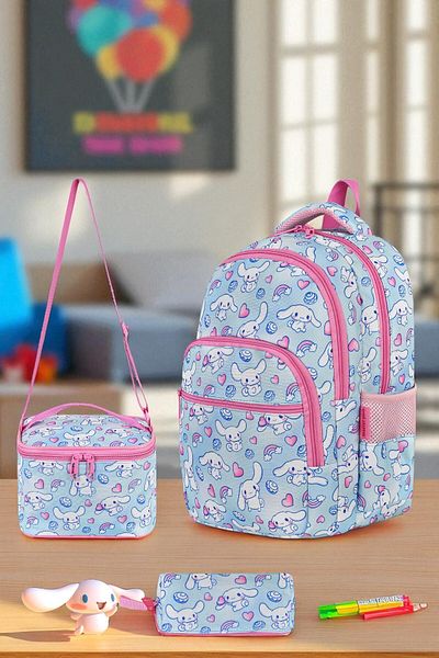 Shopiolog Girl's Primary School Orthopedic Set of 3 Pen Holder Lunch Bag with 3 Compartments Water Bottle