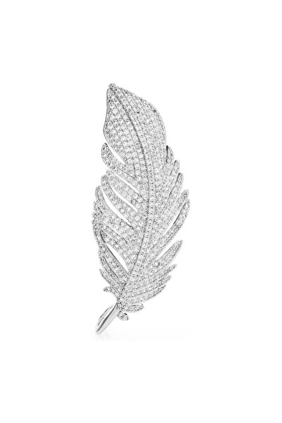 Eva Grace Broșă Silver Leaf, argintie, decorată cu zirconiu - Colecția Celebration