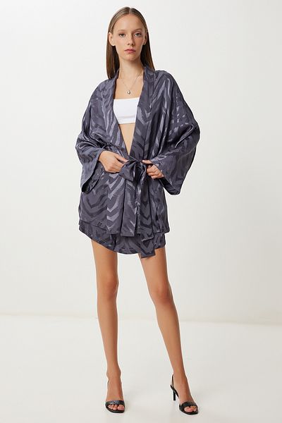 Lovelyİstanbul Satin Surface Kimono Shorts Set Lfg0113 Anthracite