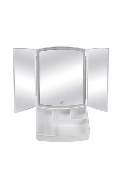 divendi-ro Foldable Triple Makeup Mirror, 72 LED Bulbs, USB, 20x22x26cm, white