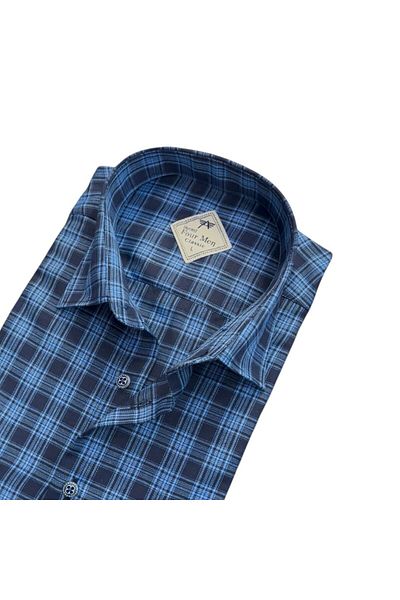 GÖMLEK GALERİSİ Men's Classic Relaxed Fit Plaid Double Pocket Long Sleeve Shirt