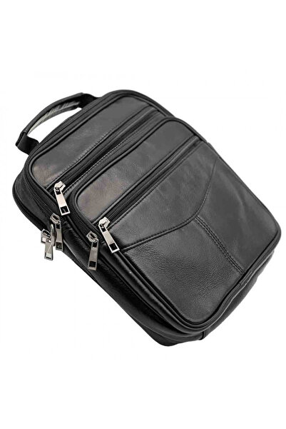 OEM Geantă de umăr bărbătească, neagră, curea reglabilă, piele naturală, 25,5...