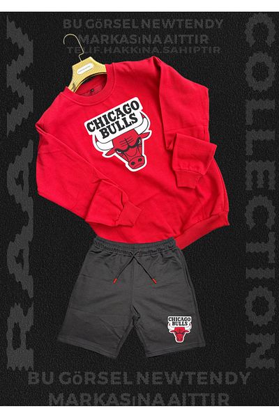 Minikelya Chigago Bulls Print Crew Neck Combed Cotton Shorts Cotton Bottom Top Fan Set