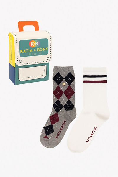 Katia&Bony Children's Plaid Patterned 2-Piece Boxed Socket Socks