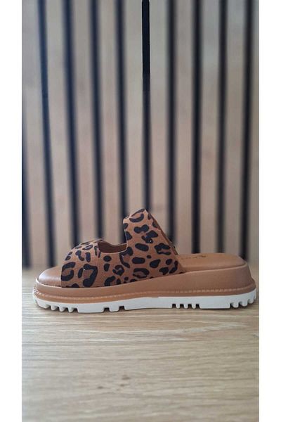 POTEEN Ptn Tari Taba Buckle Detail Genuine Leather Women's Slippers-Leopard