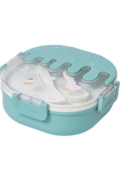 Twisoo Bento Stainless Steel Lunch Box for Kids Adults 3 Compartment Plastic Cute Ice Cream Lunch Sn