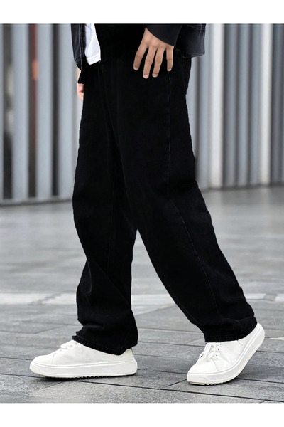 Cuqq Denim Pantaloni de blugi negri largi pentru bărbați – Croială relaxată, ...