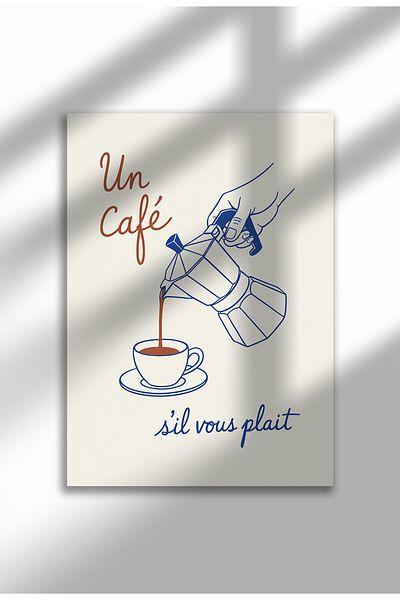 21mxm Unframed Kitchen Wall Art - Un Cafe s'il vous plait Poster A3