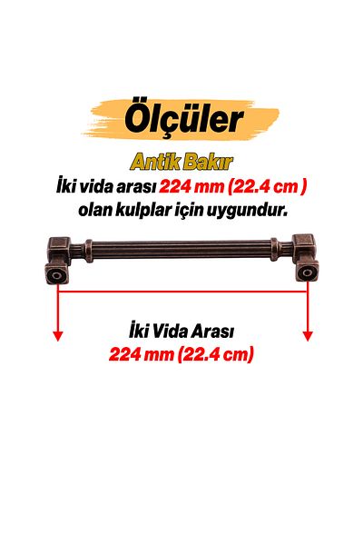 Badem10 Striped Antique Copper 224 mm 22.4 cm Metal Handle Furniture Drawer Kitchen Cabinet Cupboard Handles Luxury Kulb
