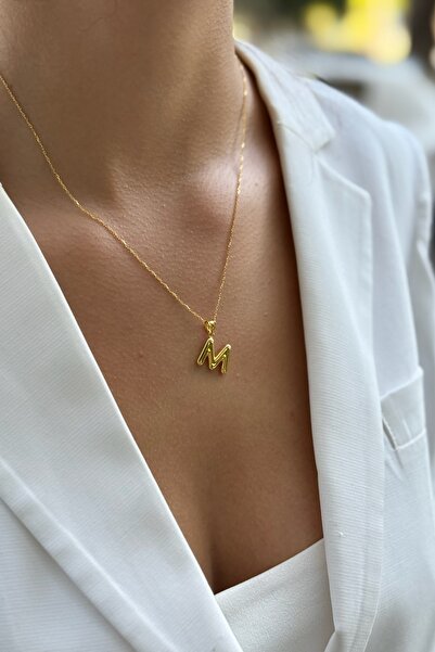 Utku Kuyumculuk 22 AYAR ÖZEL TASARIM BOMBE M HARFLİ ALTIN KOLYE