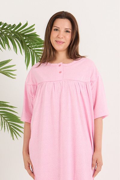 AYSUN TEKSTİL Wide Cut Heart Patterned Short Sleeve Printed Mother's Nightgown in Quality Cotton Fabric