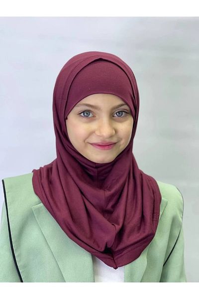 ALDAİR 2 Pieces of Hijabs Children's Hijabs Lycra Bordo Purple