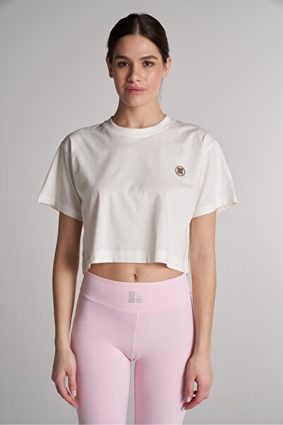 SPORTEMPT 100% bumbac Supima pentru femei guler rotund Crop tricou - Alb