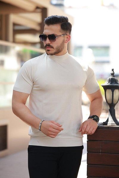 Aymood Men's Half Turtleneck Short Sleeve T-Shirt
