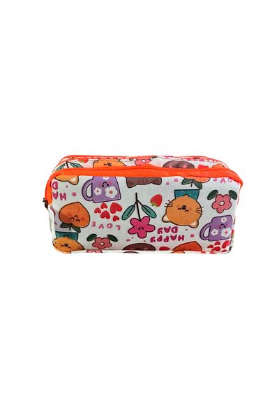 Polin Three Compartment Patterned Pencil Bag, 8 Different Models, Zippered, Large Size
