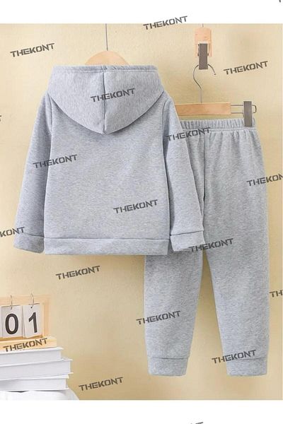 THEKONT 4 Cat Printed Thick Cotton Hooded Children's Track Suits