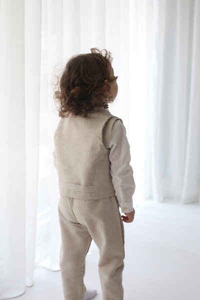 Catz Kids Baby Boy Set of Four Beige Linen Vest Suspender Suit