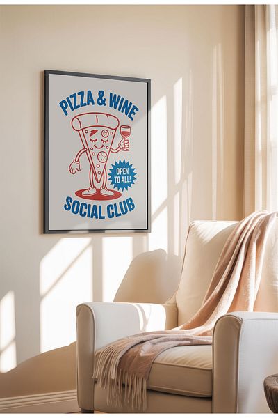 21mxm Unframed Kitchen Wall Art - Pizza and Wine Social Club Poster A3