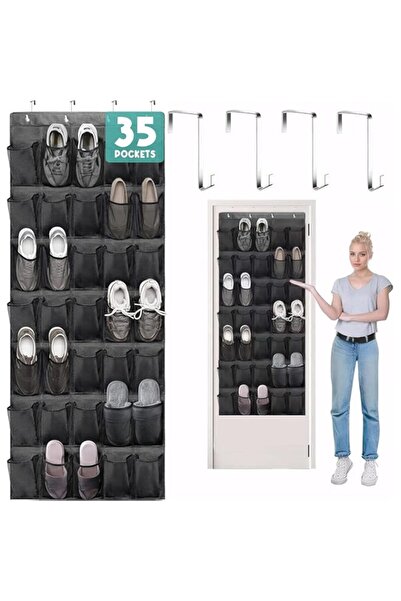 Generic رف أحذية Ideal Swan - رف أحذية معلق 35 كبير شفاف فوق الباب مع جيوب كريستالية معلقة