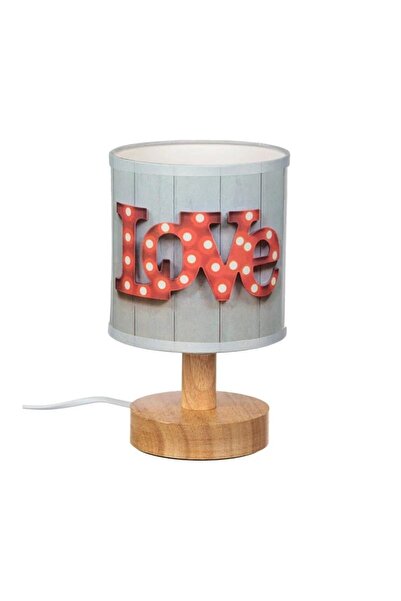 divendi-ro Lumânare cu bază și abajur din lemn „Love”, 220-240V, 12,5×21 cm, gri