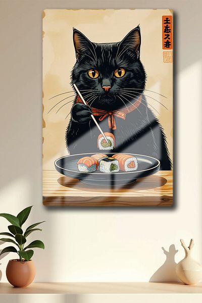 Canestar Ramen Sick Cat - Modern Painting - Metal High Definition and Glare - Metal Painting