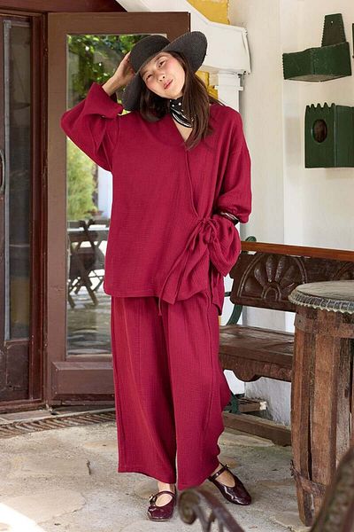 Ceylan Otantik Burgundy Muslin Tie Tunic
