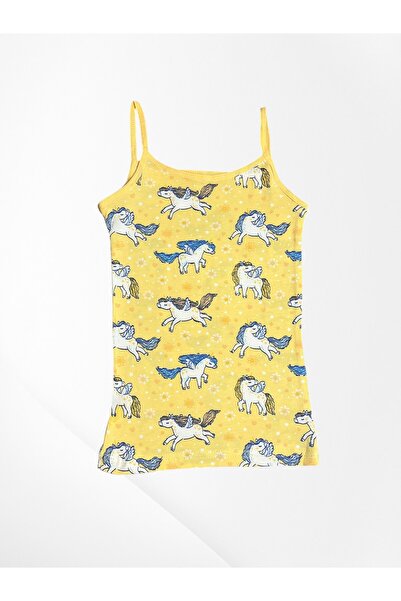 elmas kids Girl's 100% Cotton Yellow Color Unicorn Patterned Thin Strap Tank Top Boxer Set
