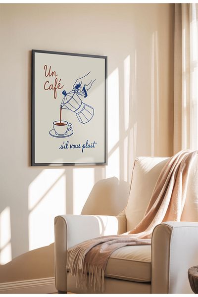 21mxm Unframed Kitchen Wall Art - Un Cafe s'il vous plait Poster A3