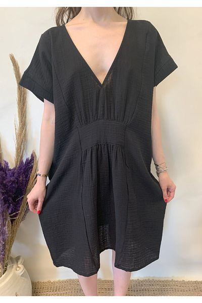 ARİNNASİDE Muslin V-Neck Front Detailed Dress