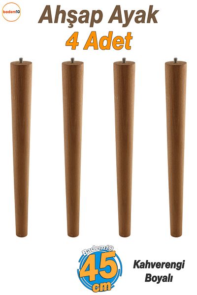 Badem10 Wooden Brown Set of 4 45 cm Natural Painted Coffee Table and Table Leg Modern Furniture Leg Feet