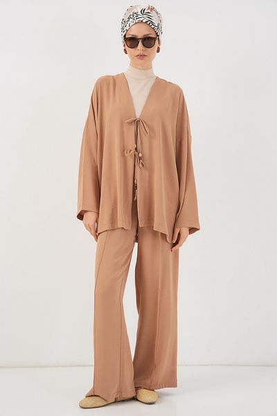 Bigdart Women's Front Lace-Up Tunic Trousers Double Suit 6744 - Biscuit