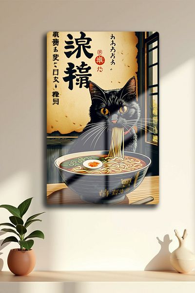 Canestar Ramen Sick Cat - Modern Painting - Metal High Definition and Glare - Metal Painting