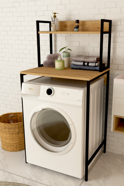 interGO Çamaşır Makinesi Üstü Düzenleyici | Mini Buzdolabı Üstü Düzenleyici Ahşap Raflı - Safir Meşe