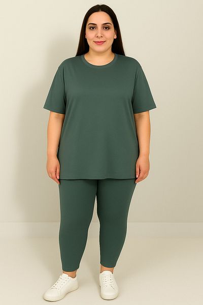Koza Butik Women's Plus Size Short Sleeve Leggings Suit 8210-25