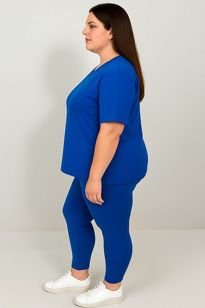 Koza Butik Women's Plus Size Short Sleeve Leggings Suit 8210-25