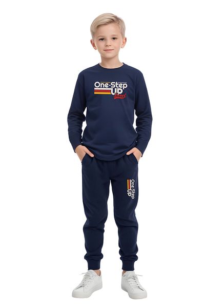 panios kids Crew Neck One Step up Print Detailed Boys' Top and Bottom Set