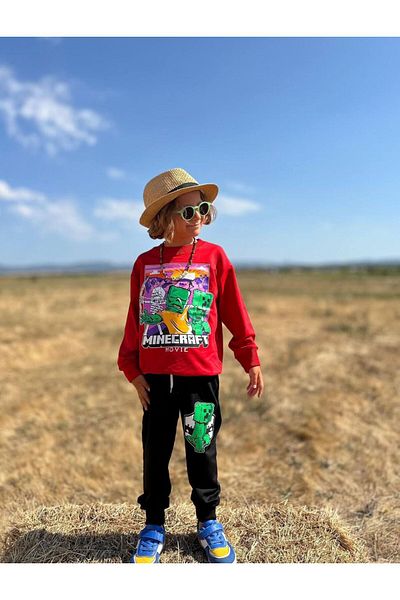 YİGİT BUTİK Printed Long Sleeve Boys Bottom Top Set