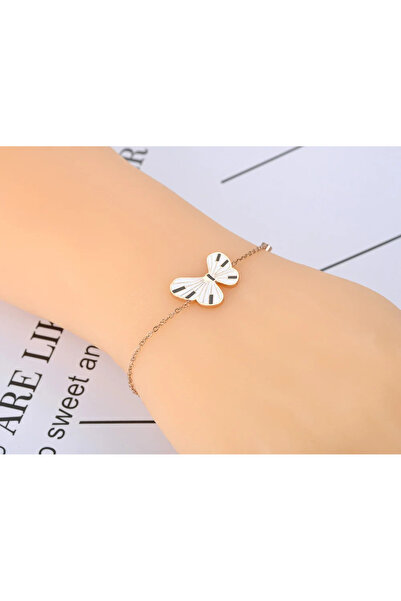 Eva Grace Brățară Marceline, auriu rose, cu model fluture, din oțel inoxidabil placat cu aur 18K