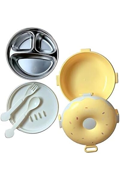 Twisoo Donut Stainless Steel Lunch Box Double Decker BPA Free Leakproof Clip Lock 3 Compartment with