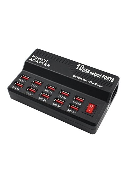 divendi-ro Stație de încărcare 60W cu 10 porturi USB inteligente, încărcare rapidă, universală, neagră - Negru